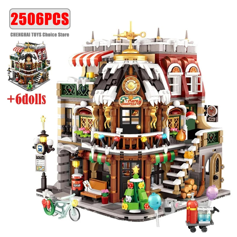 2506-Piece Christmas Café Building Set - City Street View Architecture Blocks