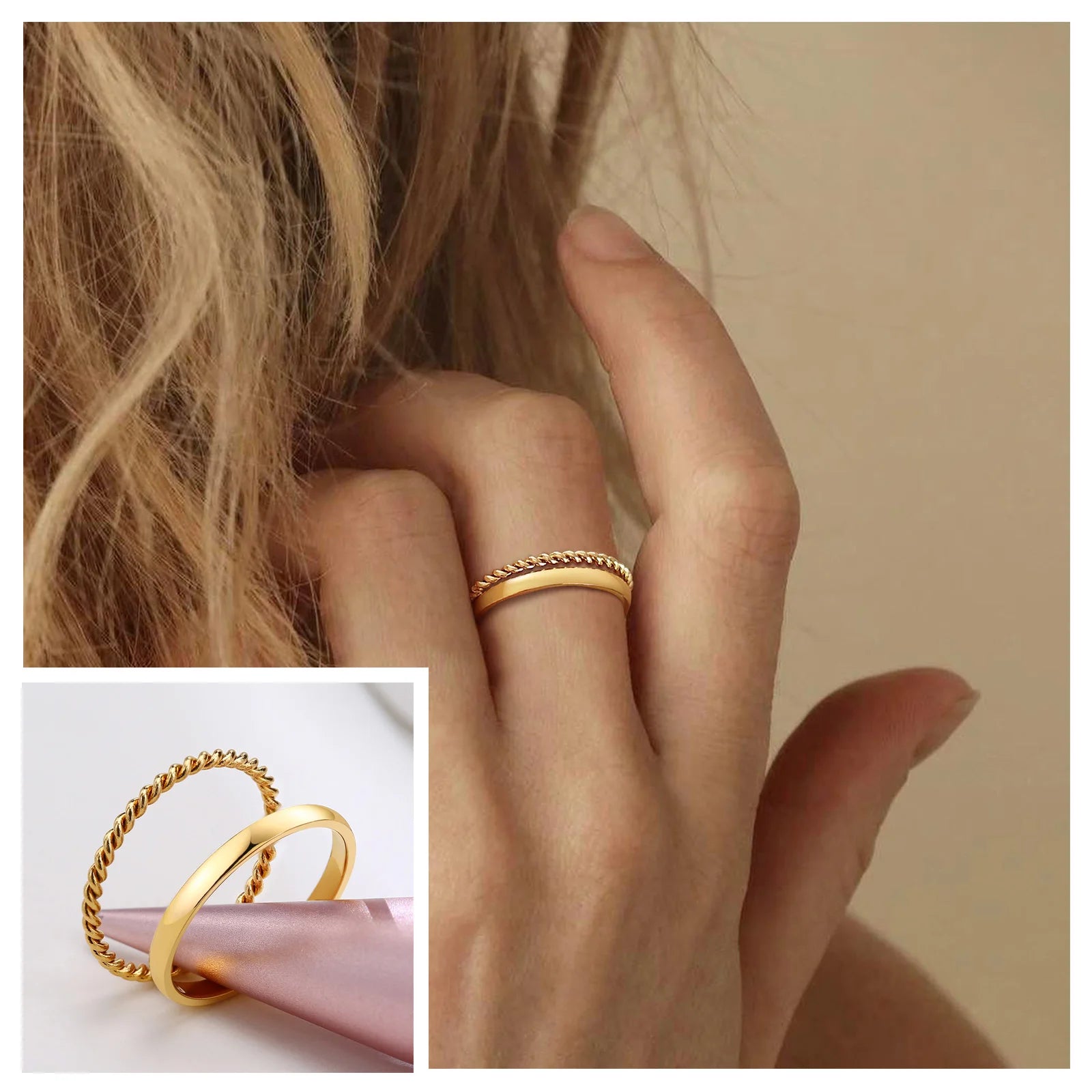 Elegante anillo apilable de acero inoxidable dorado de 2 mm: alianza de boda minimalista para mujer