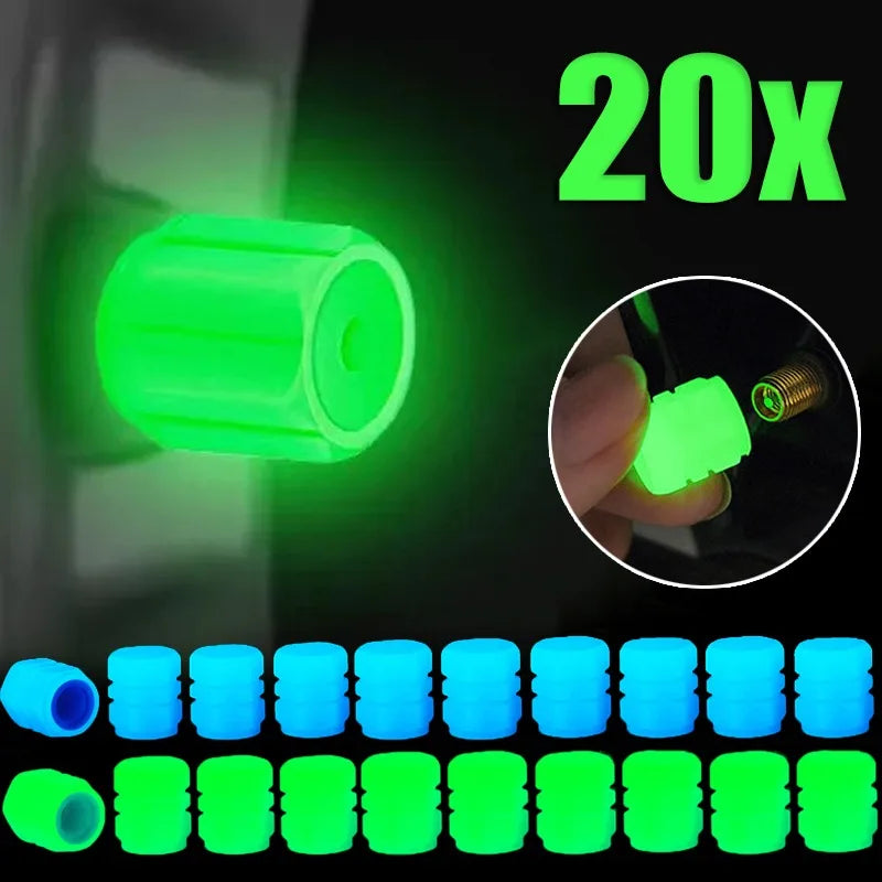 Glow-in-the-Dark Tire Valve Caps – Fluorescent Stem Covers for Cars, Bikes & Motorcycles