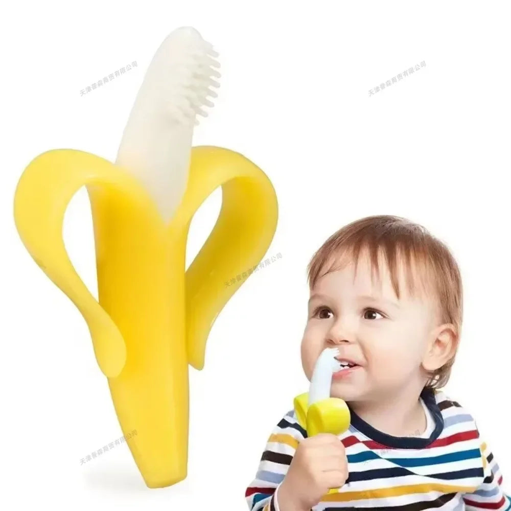 Banana-Shaped Baby Teether Toothbrush - BPA-Free Silicone Teething Toy for Infants