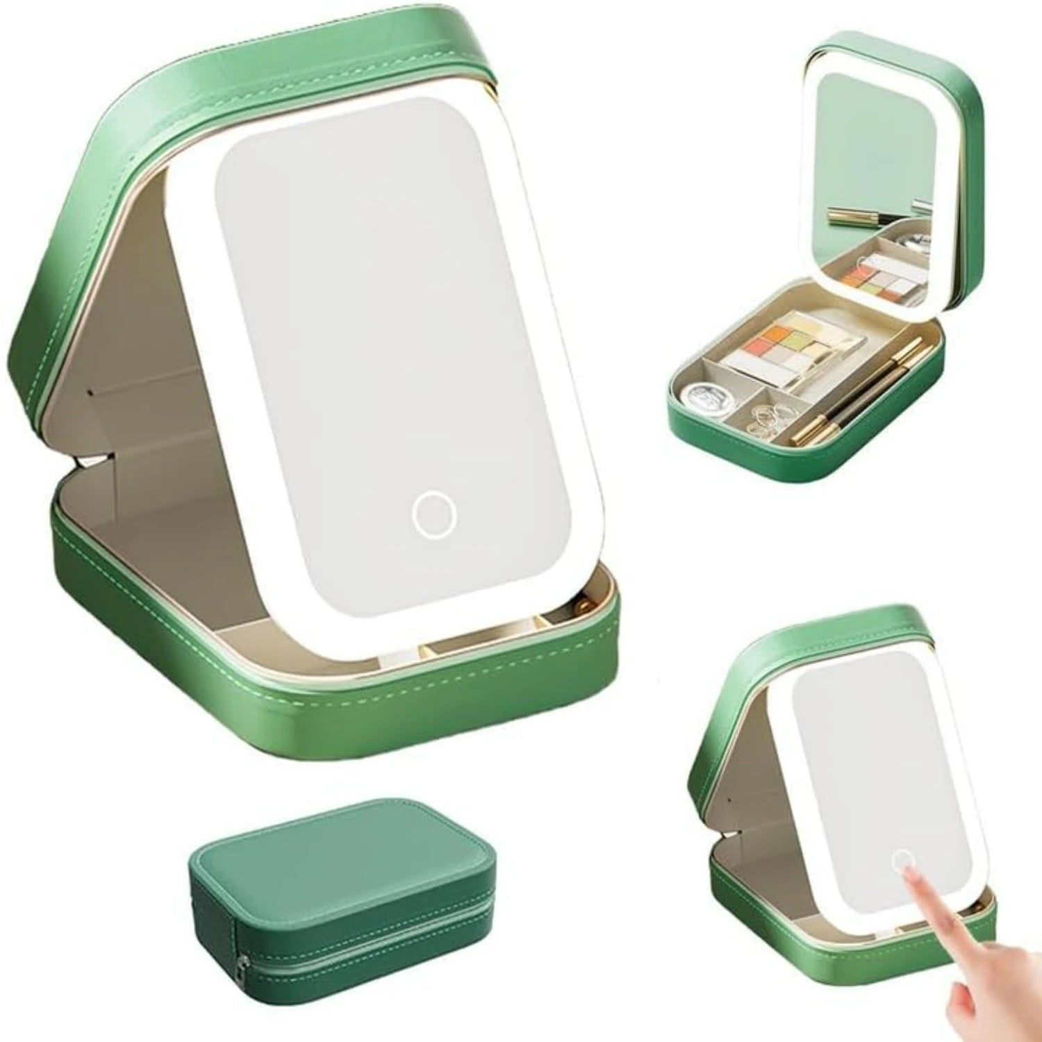 Rechargeable 3-Color LED Makeup Mirror with Storage – Portable Vanity Case