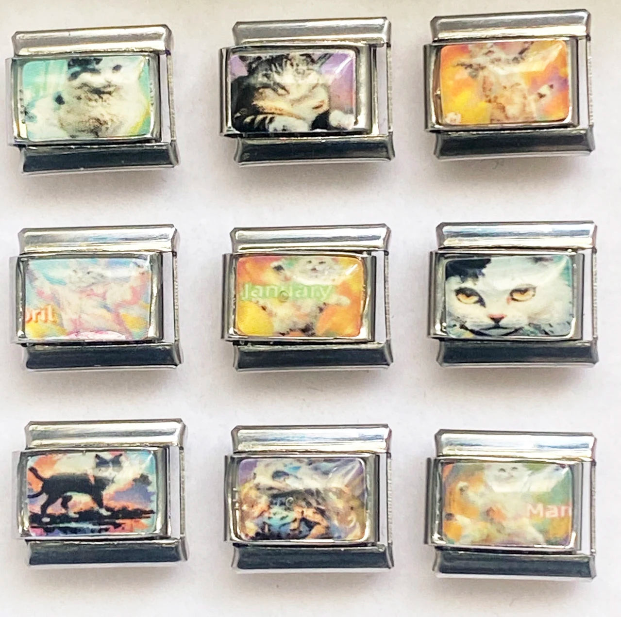 Dijes italianos de gato de dibujos animados hechos a mano para pulseras de acero inoxidable: accesorios de joyería modulares de moda