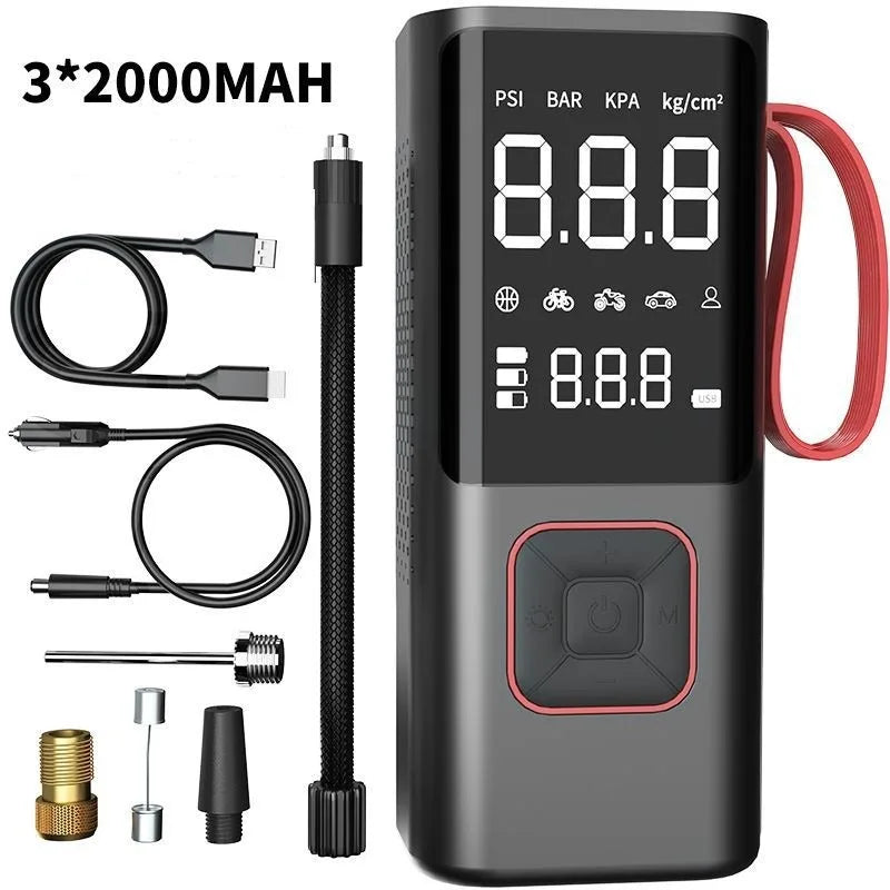 Portable Electric Air Pump with Tire Inflator, Pressure Gauge & Emergency Light