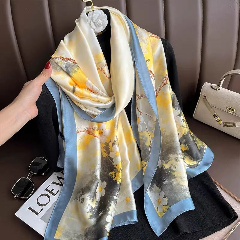 Spring Luxury Silk Scarf – 85x180cm Women's Elegant Shawl & Headband