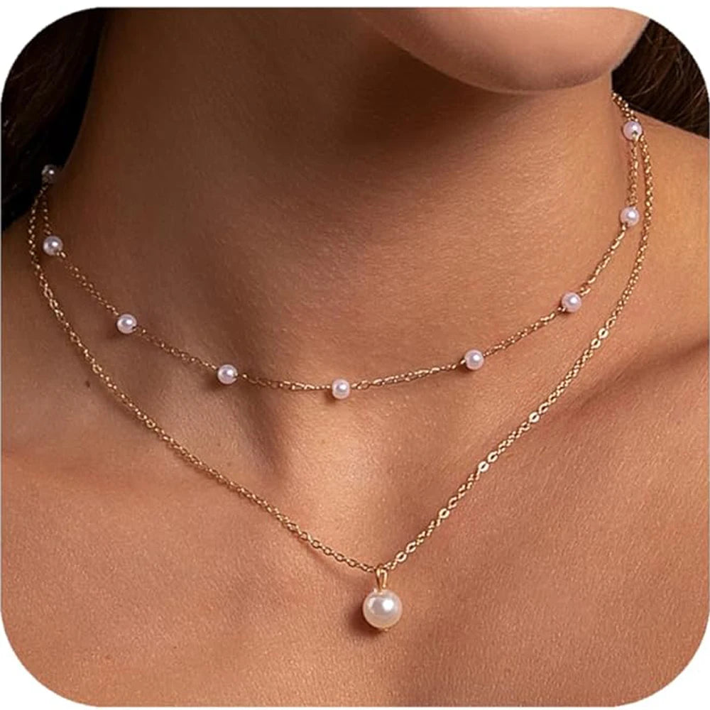 Elegante collar con colgante de perlas de agua dulce en capas: joyería clásica y atemporal para mujeres