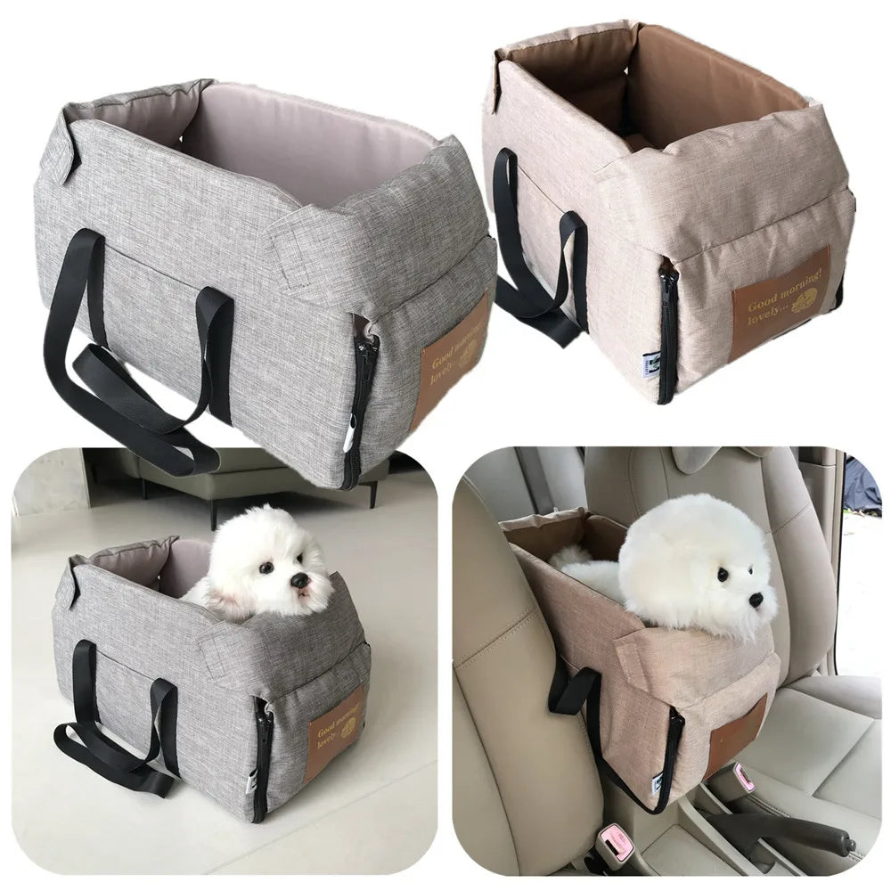 Portable Dog Car Seat Bed – Central Console Travel Carrier for Small Dogs & Cats