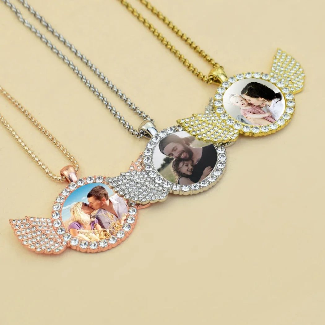 Collar con colgante de foto personalizado: joyería hip hop con diamantes de imitación personalizados