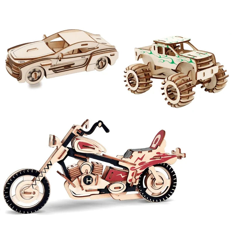 3D Wooden Jigsaw Puzzle – DIY Car Model & Windmill Educational Toy