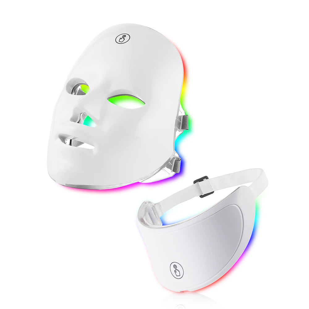 7-Color LED Facial Mask with Neck Therapy for Anti-Aging, Wrinkle Reduction & Skin Whitening