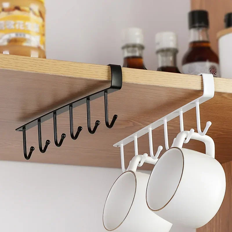 Stainless Steel Kitchen Mug Holder - Wall-Mounted Coffee Cup Rack with 6 Hooks