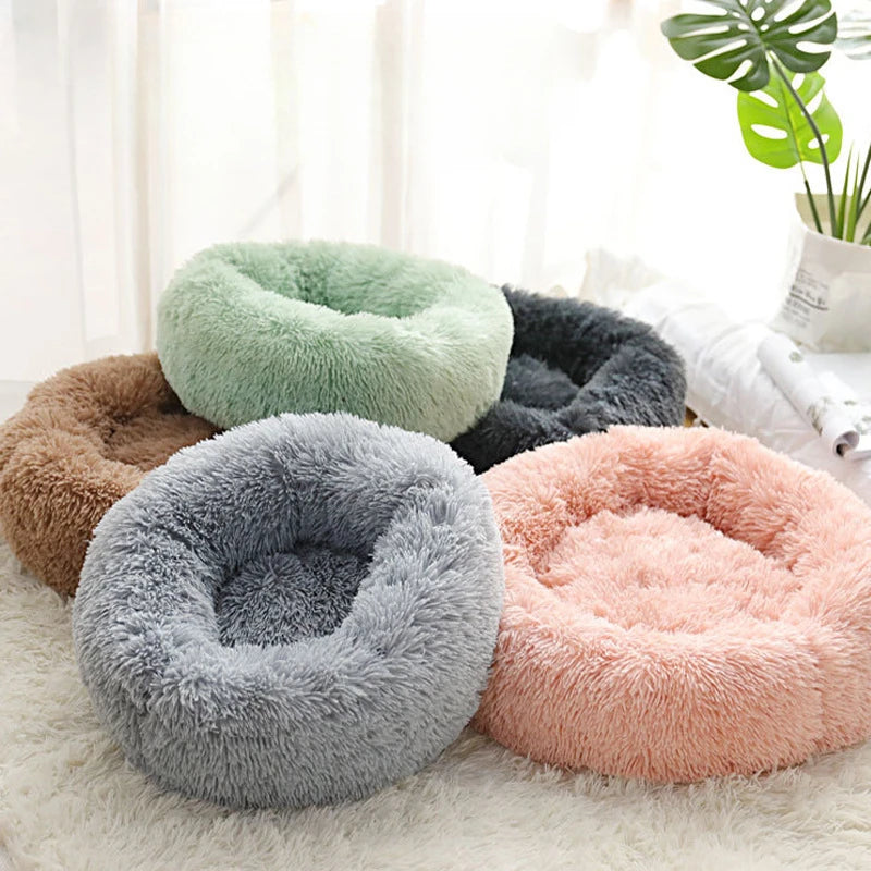Plush Round Pet Bed - Winter Warm Cat & Dog Nest with Removable Cushion