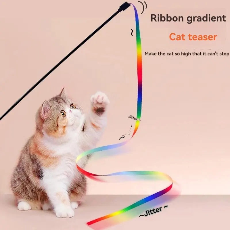 Interactive Cat Teaser Wand Toy with Colorful Ribbons & Feathers