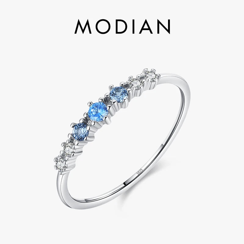 Anillo apilable de circonitas azules en plata de ley 925 de Modian: joyería fina elegante y minimalista