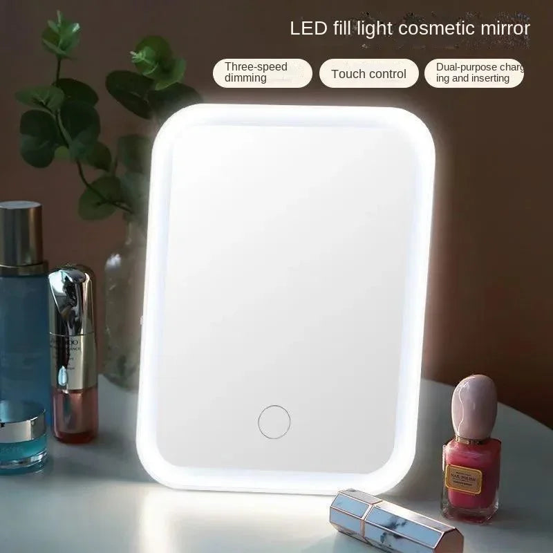 LED Touch Screen Makeup Mirror with 3 Light Modes – USB Rechargeable & Portable