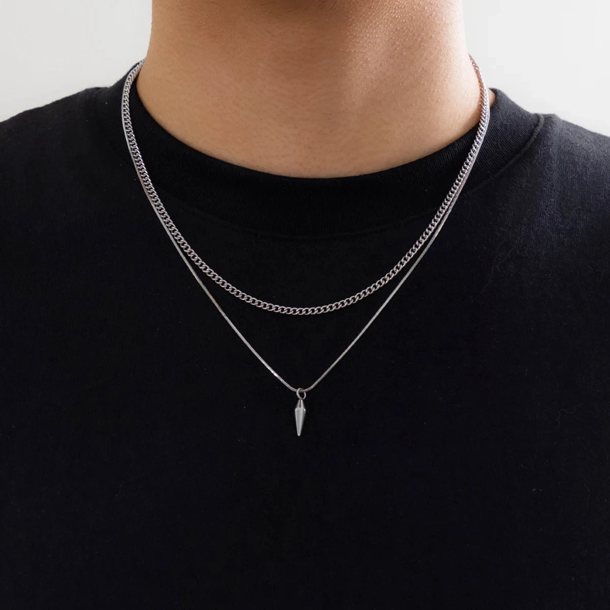 🔥 Collar con colgante de remache de acero inoxidable y cadena de serpiente KunJoe de 2 piezas: gargantilla de eslabones cubanos estilo punk para hombres 🔥