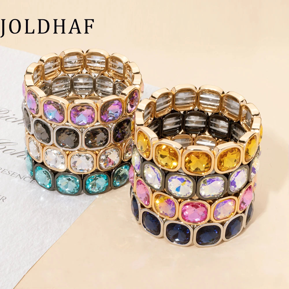 Gold Crystal Beaded Bohemian Elastic Bracelet for Women