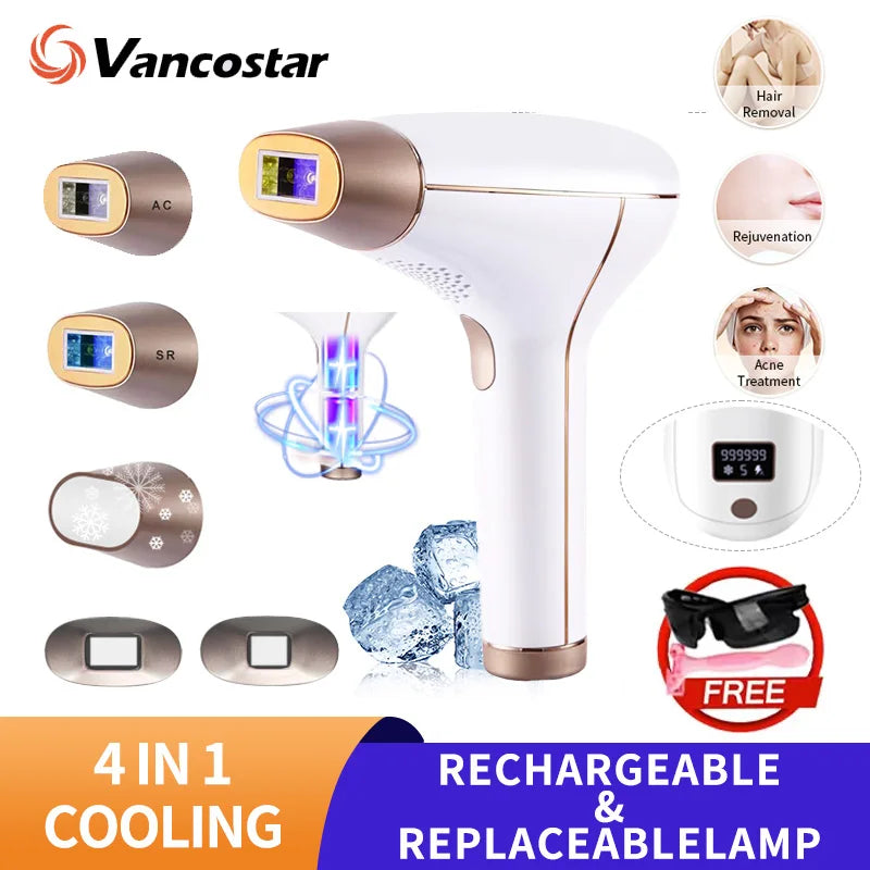 4-in-1 Cordless IPL Hair Removal Device – Rechargeable Laser Epilator with Cooling & Replaceable Lamps