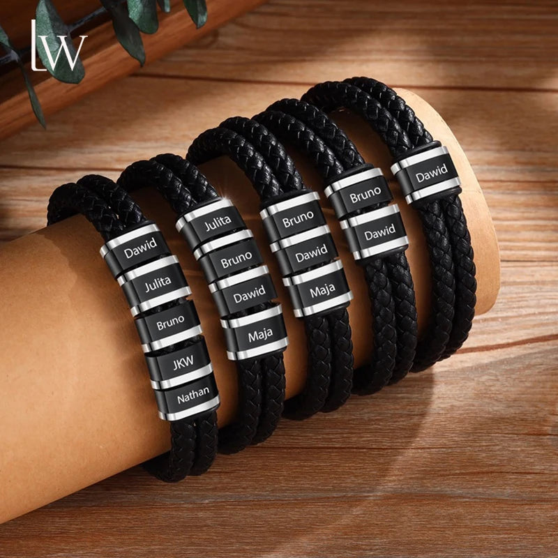 Personalized Name Leather Bracelet for Men – Magnetic Clasp Custom Wristband