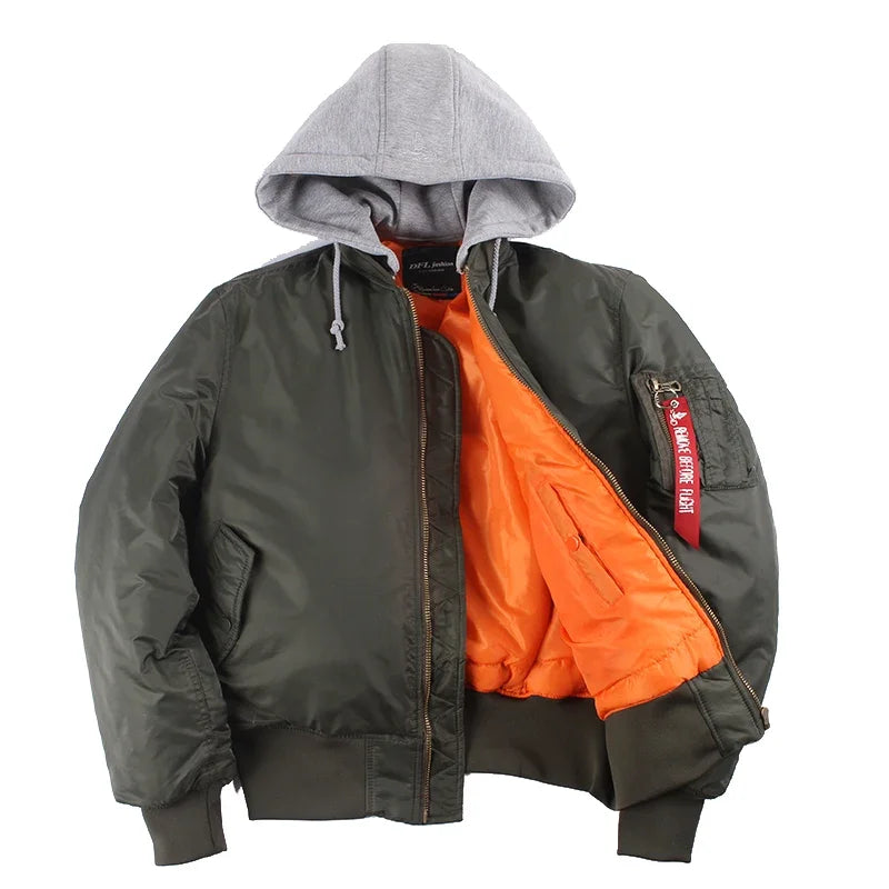 Men's Oversized MA-1 Bomber Jacket – Hooded Military Flight Jacket