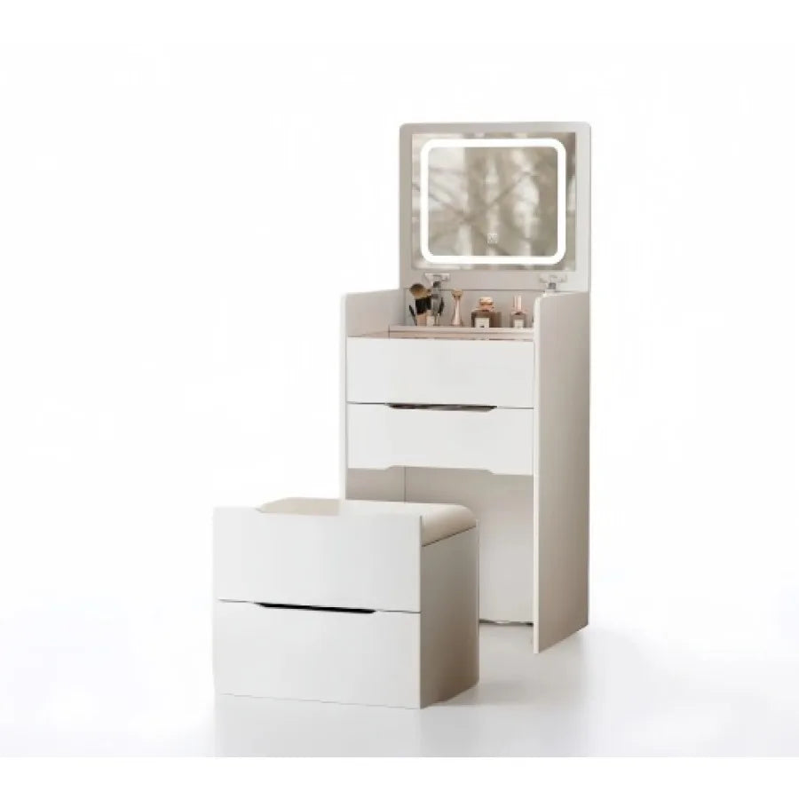 Modern Vanity Table with Lighted Mirror & Storage – Sleek Makeup Desk for Small Spaces