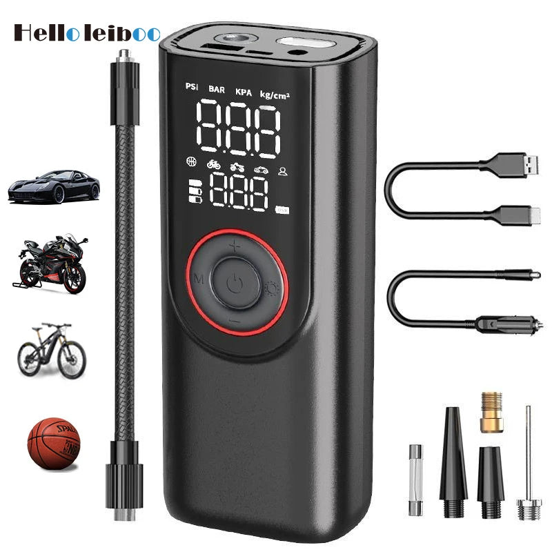 Portable 6000mAh Wireless Tire Inflator – Fast Car, Bike, and Motorcycle Air Pump
