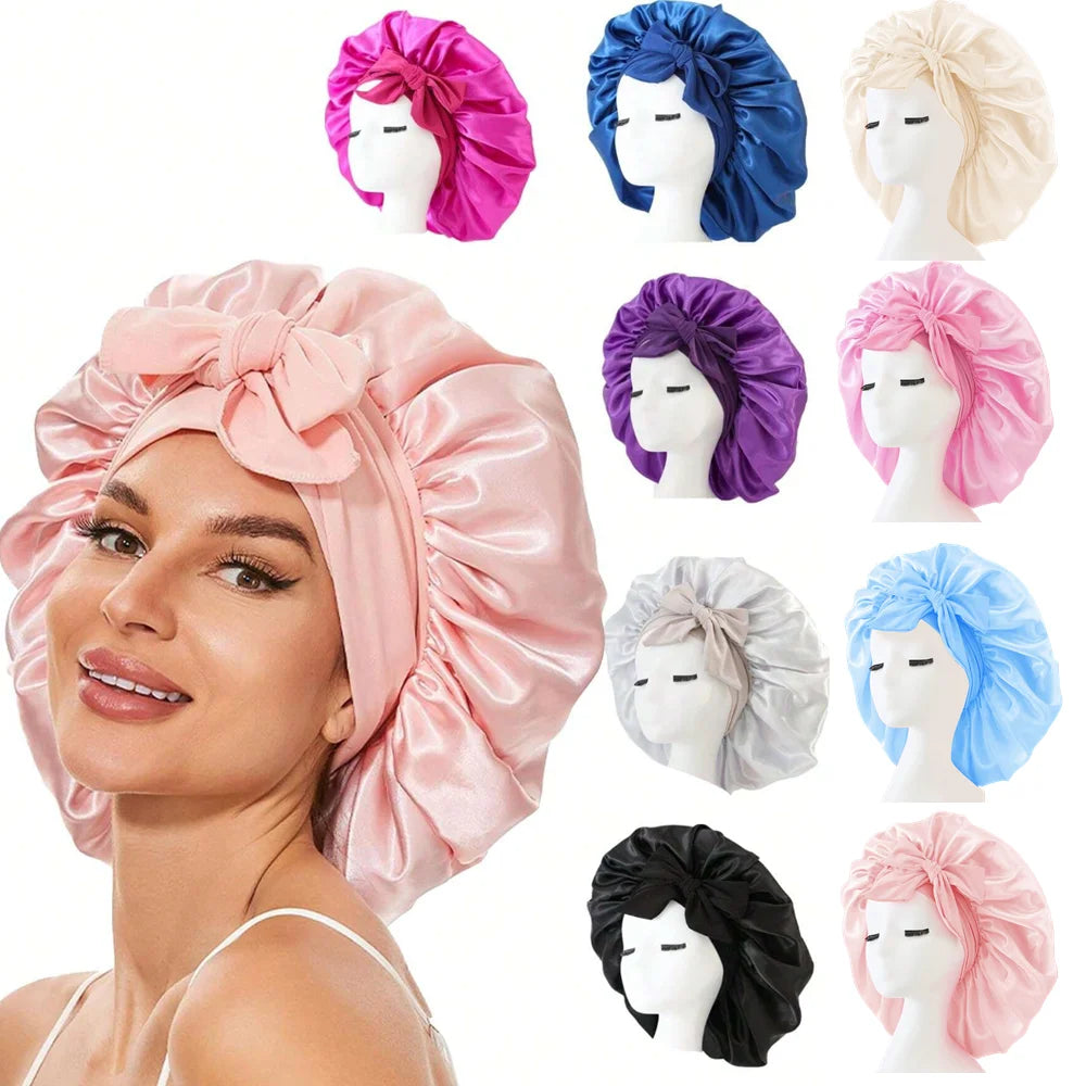 Adjustable Satin Silk Sleep Bonnet with Tie Band – Hair Protection for Women & Men