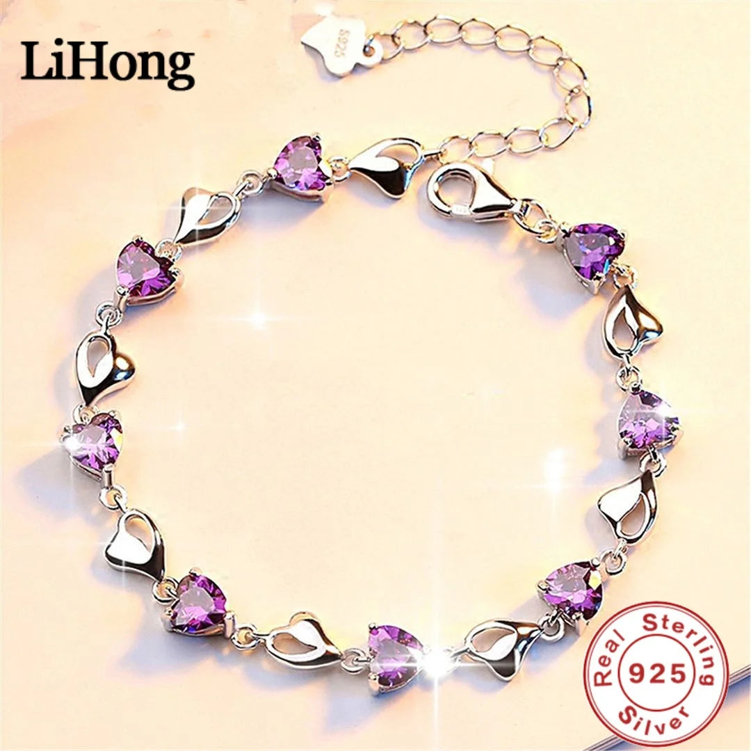 925 Sterling Silver Plant-Inspired Charm Bracelet with Zircon for Women – Elegant Jewelry for Parties, Weddings & Anniversaries