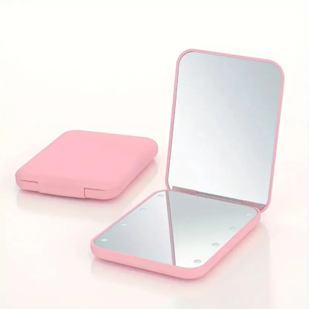 Compact LED Makeup Mirror with Light – 2X Magnifying & Portable Travel Mirror