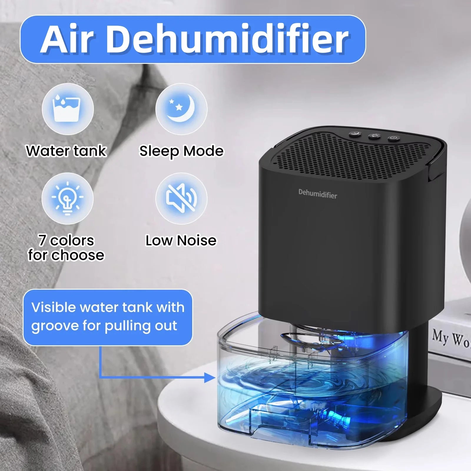 Compact Smart Air Purifier & Dehumidifier for Home, Office, and Kitchen – Quiet, Portable, and Energy-Efficient