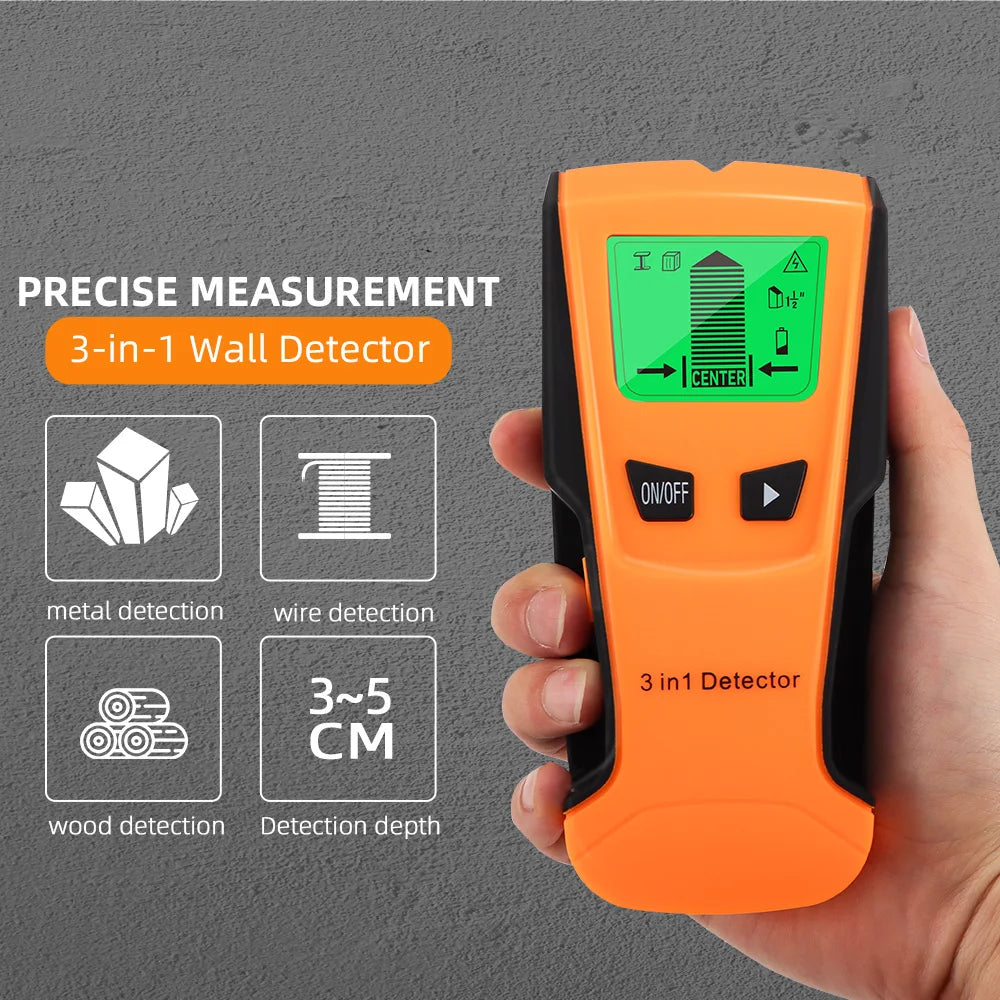 3-in-1 Wall Scanner for Studs, Metal, and Live Wires with LCD Display