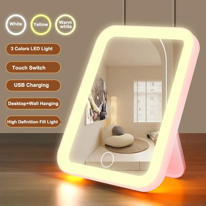 USB Rechargeable LED Makeup Mirror with Touch Screen & Adjustable Lighting