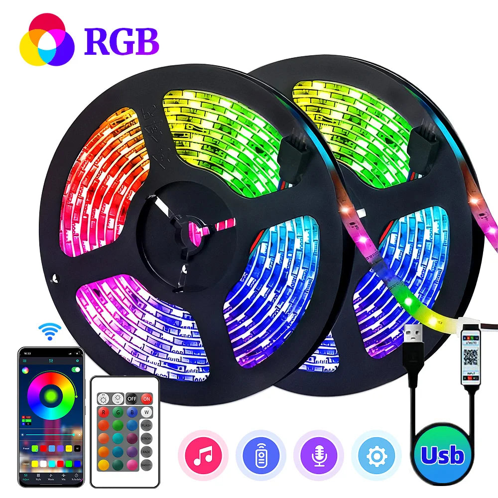 RGB LED Strip Lights – 5V, 1M-30M, 16 Million Colors, Music Sync for Party & Home Decor