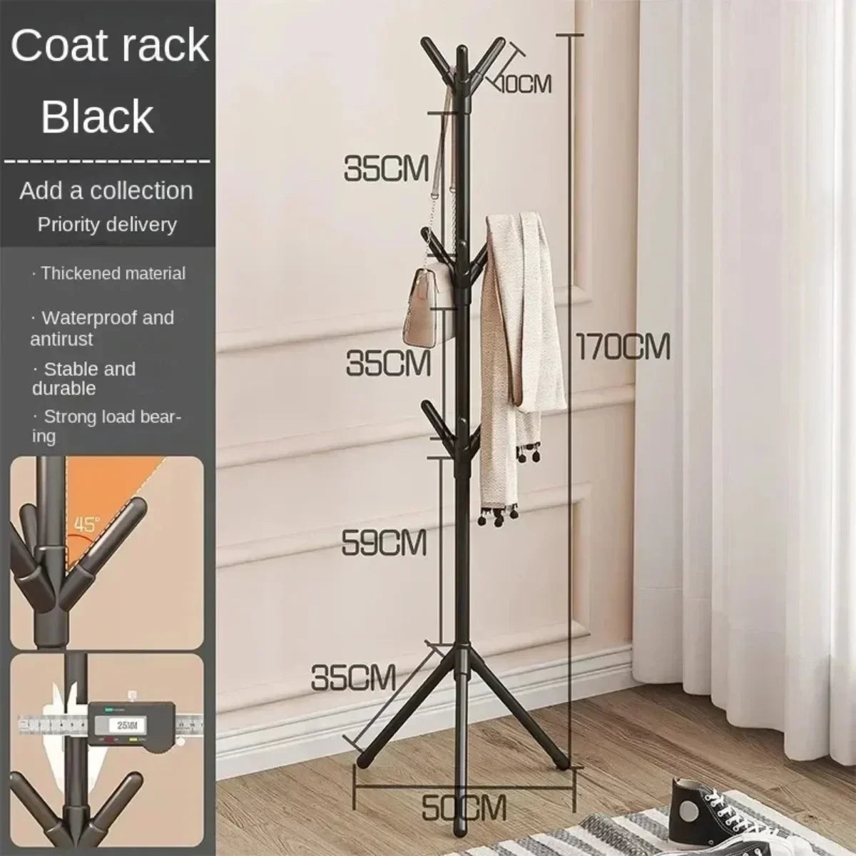 9-Hook Vertical Coat Rack – Space-Saving Tree Branch Design for Bedroom & Entryway