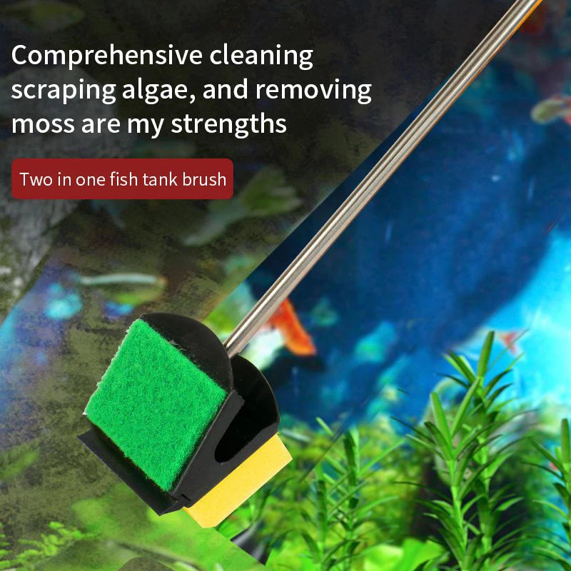 Stainless Steel Fish Tank Cleaning Brush – Efficient Aquarium Glass Cleaner with Sponge Head
