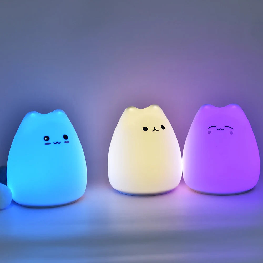 Soft Silicone LED Night Light – Touch Sensor, 7-Color Cat Lamp for Kids & Baby Room