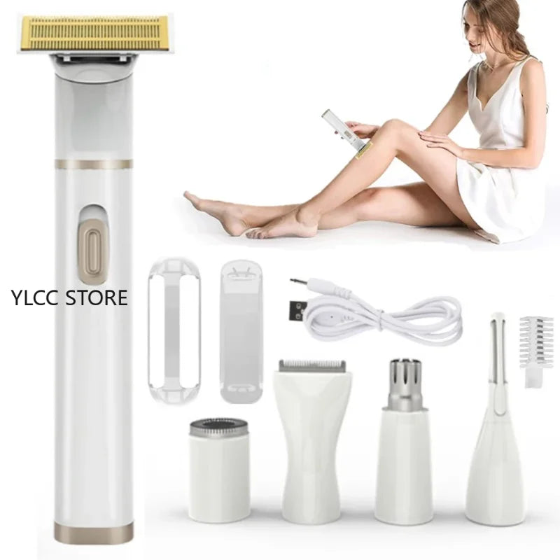 5-in-1 Electric Shaver for Women - Painless Facial, Bikini & Body Hair Remover with USB Charging