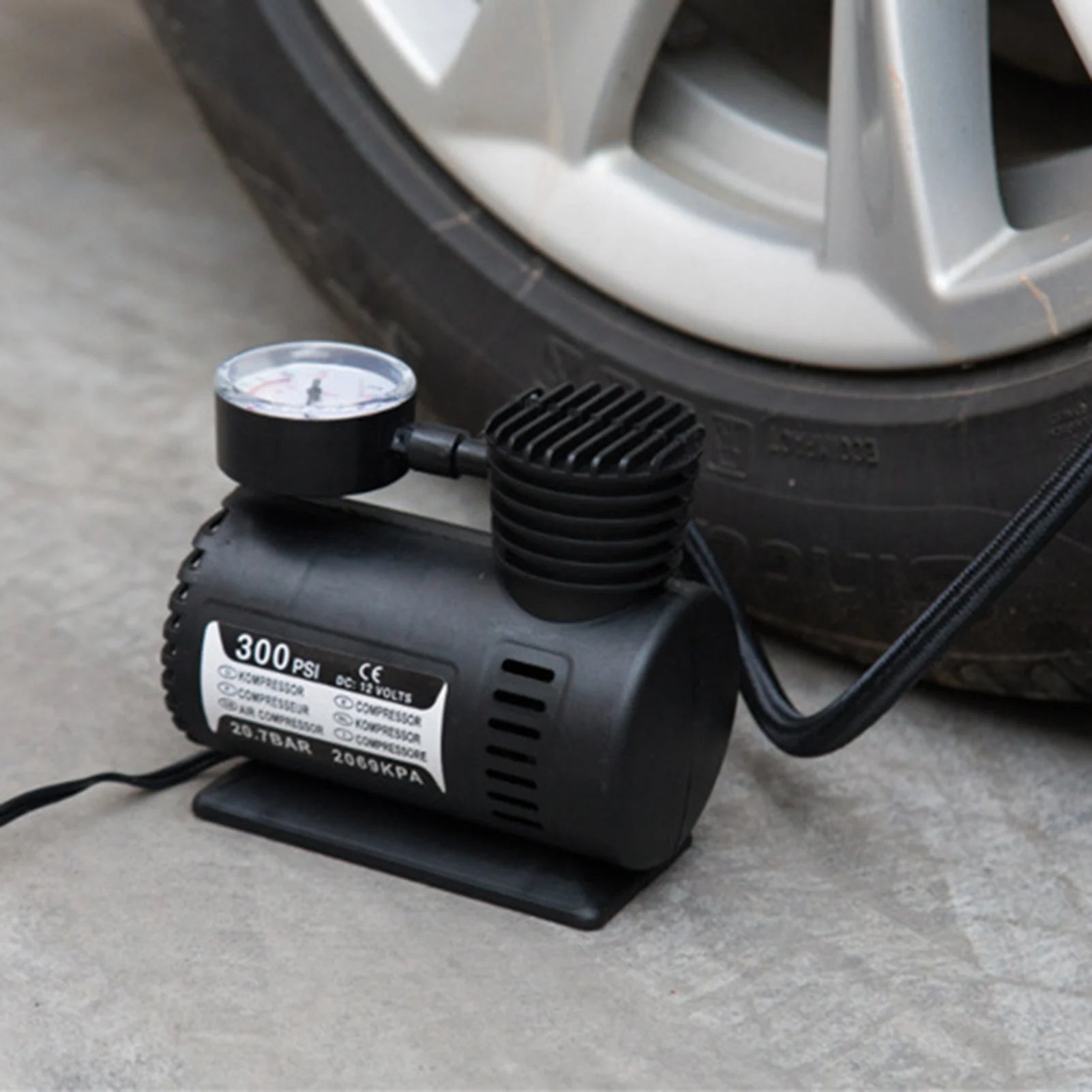 300PSI 12V Portable Mini Air Compressor – Electric Tire Inflator Pump for Car, Bike, Motorcycle, and Sports Equipment