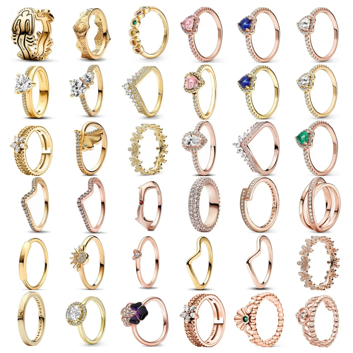 Anillo de plata 925 chapado en oro nuevo 2024 con circonita brillante y doble banda en forma de corazón para mujer, anillo Pandor original, joyería fina