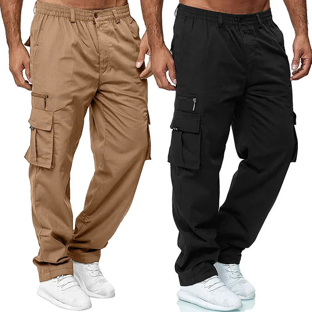 Men's Casual Cargo Pants with Zip and Side Pockets – Lightweight Polyester for Comfort and Durability