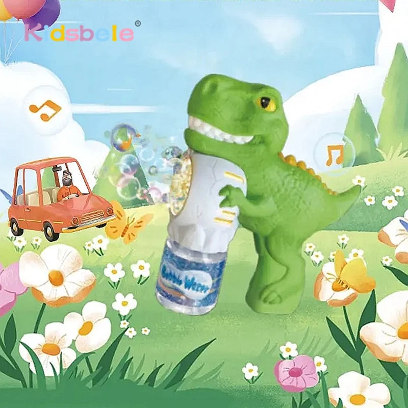 Dinosaur Bubble Blaster with LED Lights - 10-Hole Automatic Bubble Gun for Kids