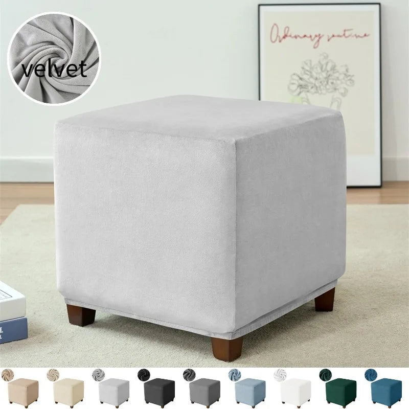 Stretch Velvet Ottoman Cover - Elastic Furniture Protector with Luxe Finish