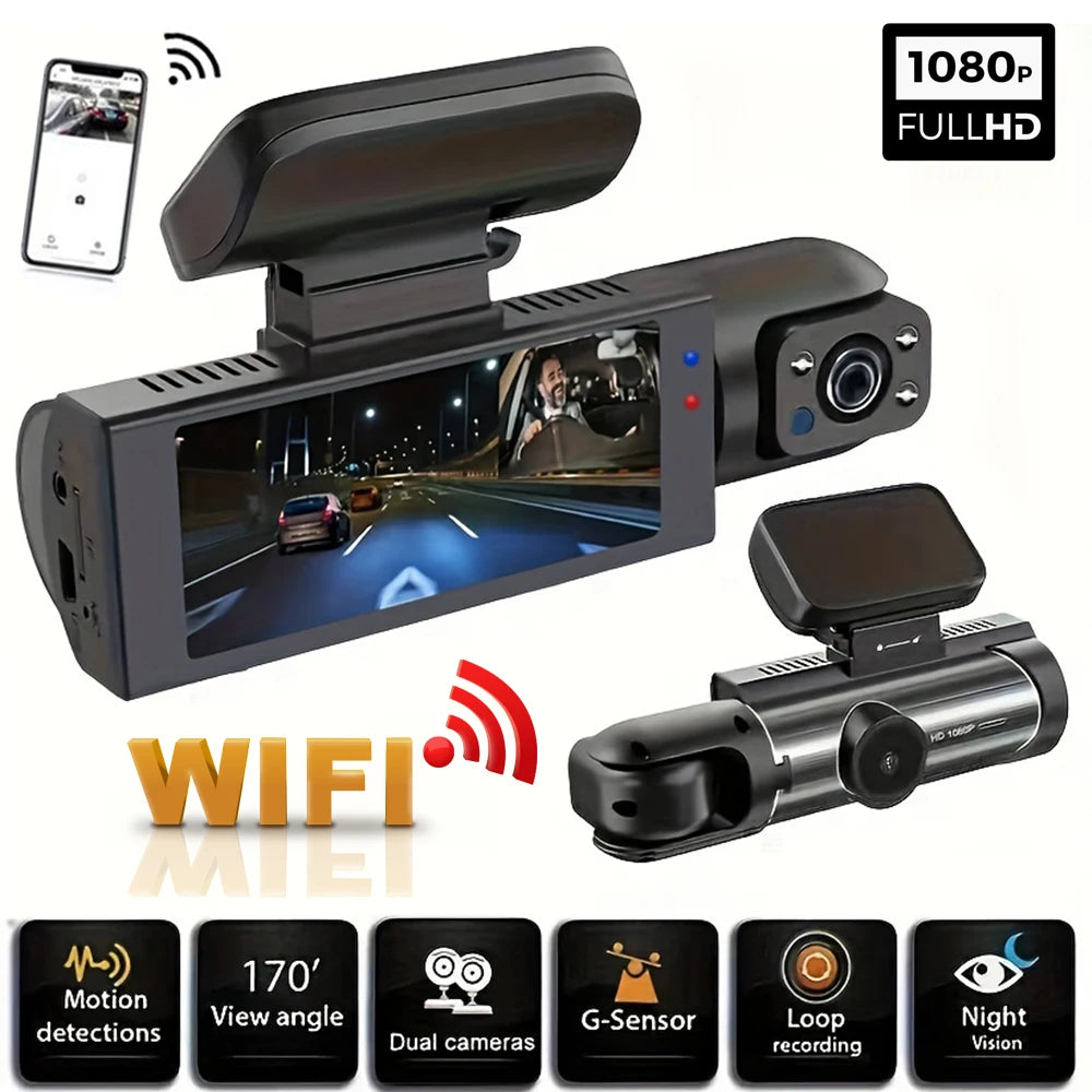 1080P Car DVR Dash Cam with Wi-Fi, Night Vision, and Dual Lens – Real-Time Surveillance & Loop Recording