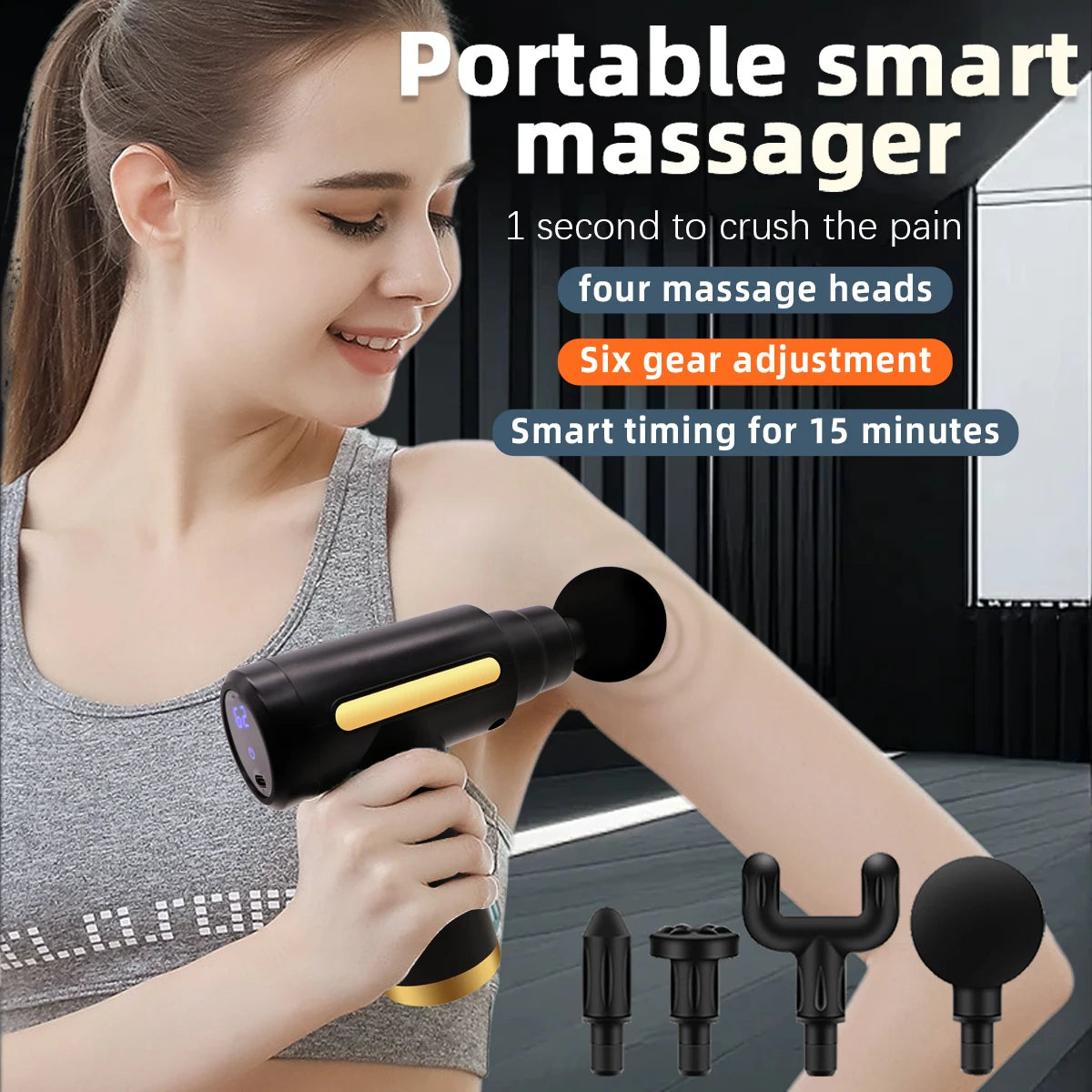 Portable Electric Massage Gun with LED Touchscreen and 4 Replaceable Heads for Deep Tissue Relief