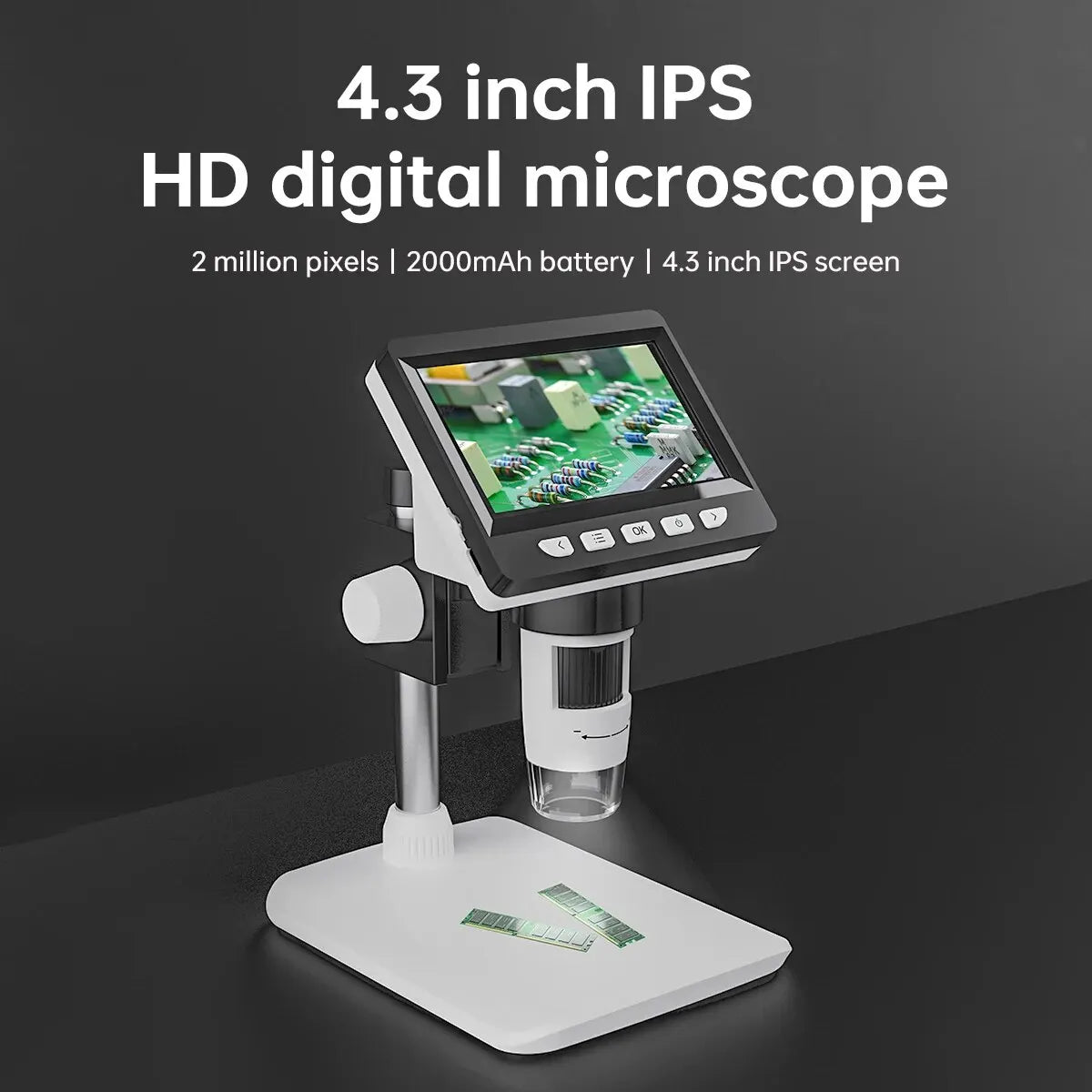 50-1000X HD Digital Microscope with 4.3-Inch Screen – Portable USB Microscope for Coins, Jewelry, and Electronics Inspection