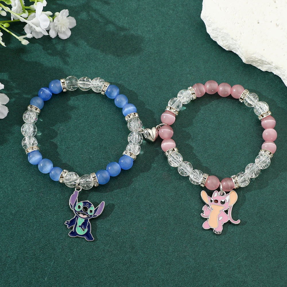 Matching Stitch Couple Bracelets - Magnetic Heart Charm Bracelets for Him & Her