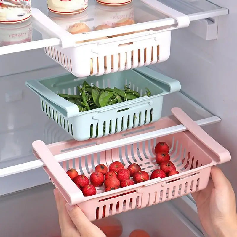 Retractable Refrigerator Storage Basket – Space-Saving Fridge Organizer Drawer