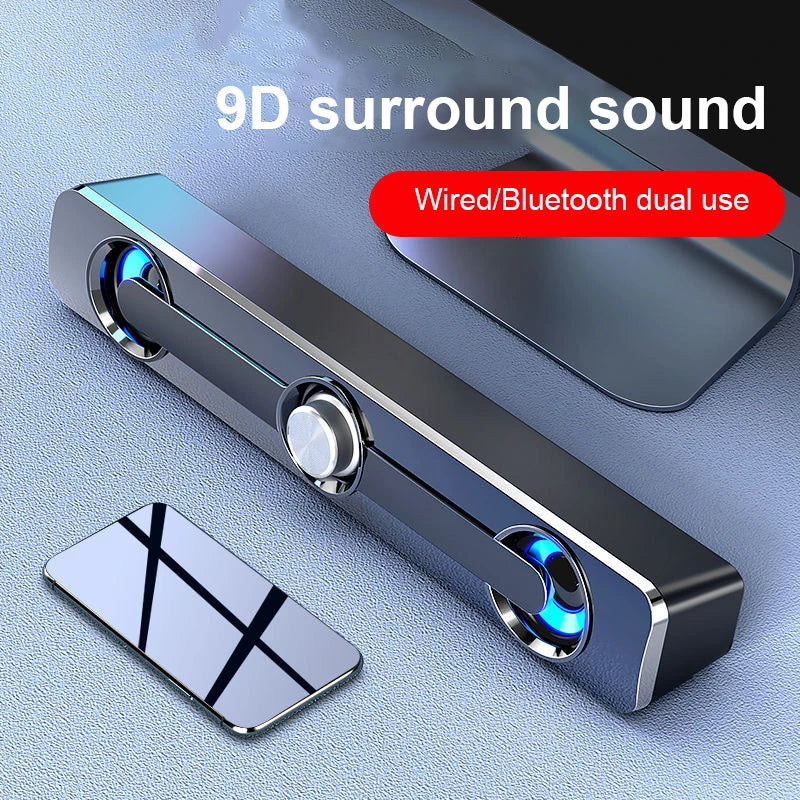 USB Stereo Soundbar Speaker for Projectors, PCs & Phones – 9D Surround with AUX & USB Connection