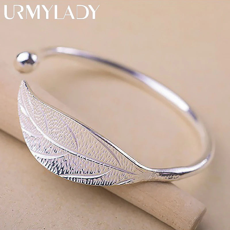 925 Sterling Silver Leaf Cuff Bracelet for Women
