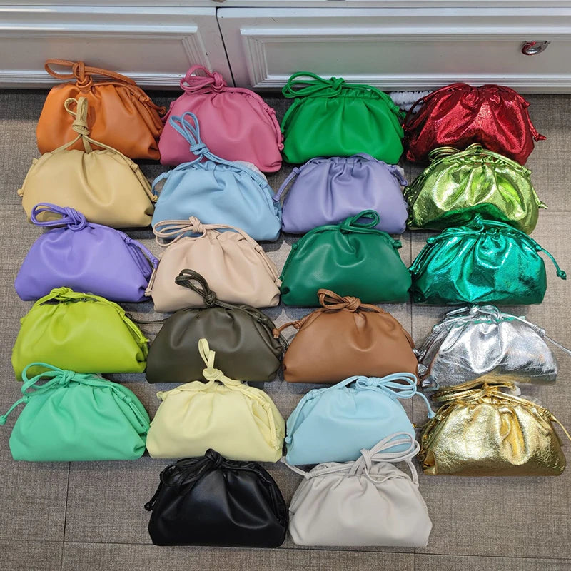 Women's PU Leather Dumpling Shoulder Bag – Elegant Ruched Crossbody & Clutch Handbag