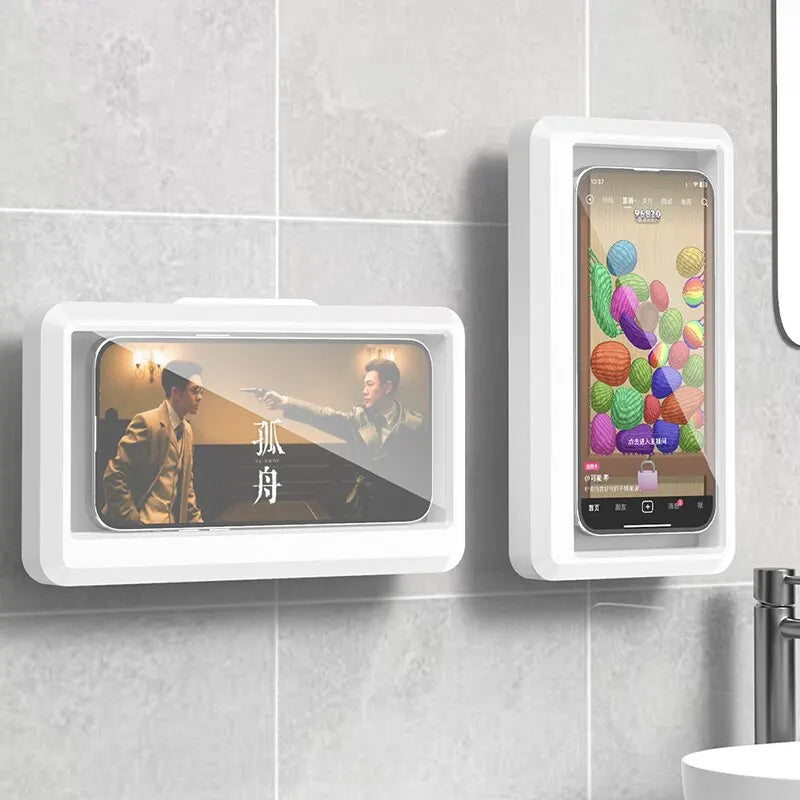 Waterproof Wall-Mounted Phone Holder – Touchscreen Shower Case with Self-Adhesive Stand